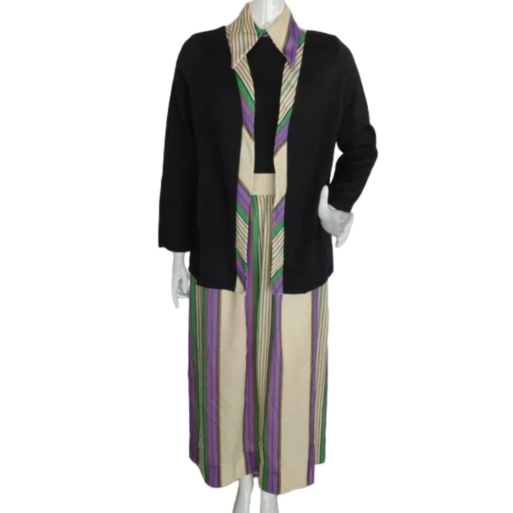 Vintage Dress Set, L, 2pc Open front Jacket/Sleeveless Maxi, Dagger collar